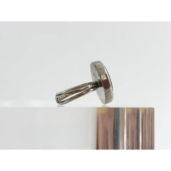 Micromosaic Floral Black & White Maze Motif Silver Toned Vintage  Ring - sz 5 - Picture 4 of 9